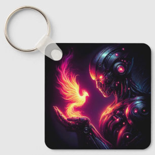 Cyber Futuristic Robot Phoenix Fire Spirit Keychain