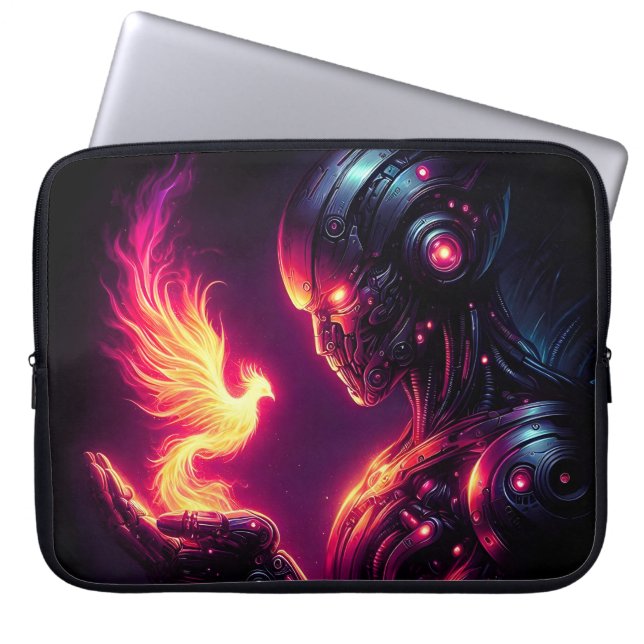 Cyber Futuristic Robot Phoenix Fire Spirit Laptop Sleeve (Front)