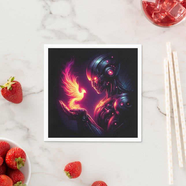 Cyber Futuristic Robot Phoenix Fire Spirit Napkins (Insitu)