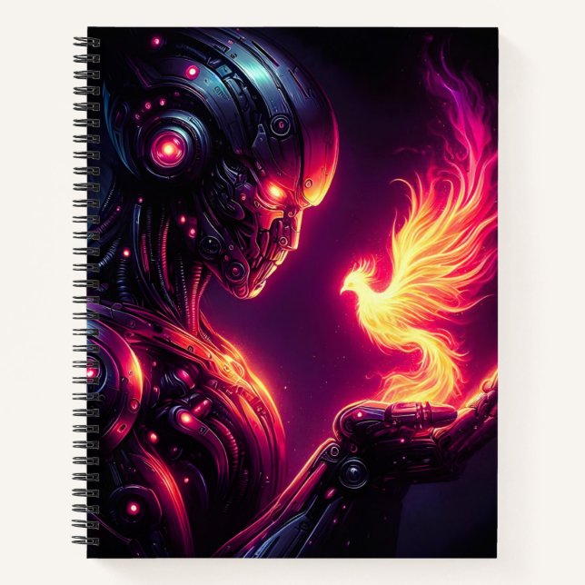 Cyber Futuristic Robot Phoenix Fire Spirit Notebook (Front)