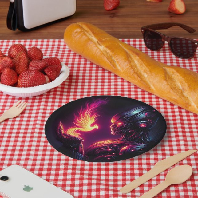 Cyber Futuristic Robot Phoenix Fire Spirit Paper Plates (Picnic)