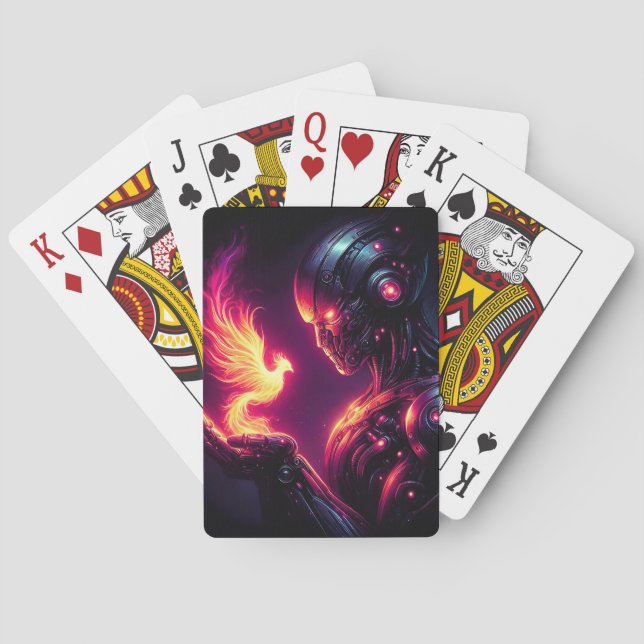 Cyber Futuristic Robot Phoenix Fire Spirit Poker Cards (Back)
