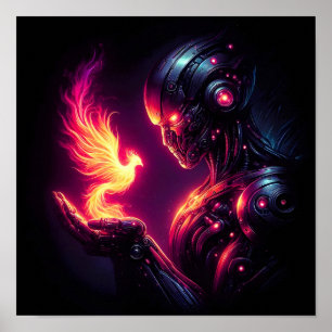 Cyber Futuristic Robot Phoenix Fire Spirit Poster