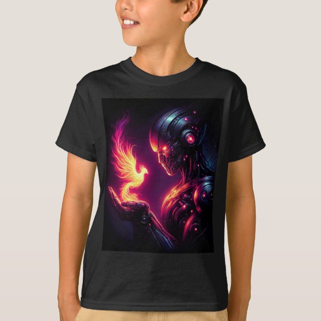 Cyber Futuristic Robot Phoenix Fire Spirit T-Shirt (Front)