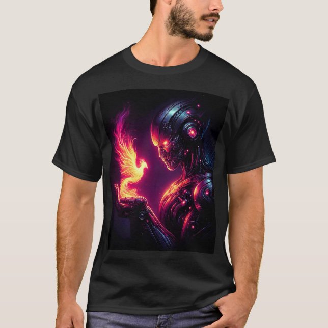 Cyber Futuristic Robot Phoenix Fire Spirit T-Shirt (Front)