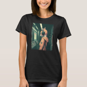 Cyber Futuristic Tech Cat on Tokyo Subway Japan T-Shirt