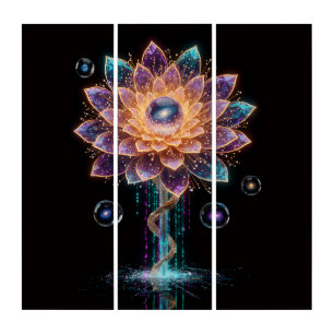Cyber ​​Galaxy Flower Digital Blooming Aura Tril Triptych
