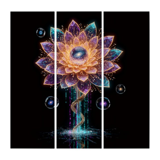 Cyber ​​Galaxy Flower Digital Blooming Aura Tril Triptych (Front)