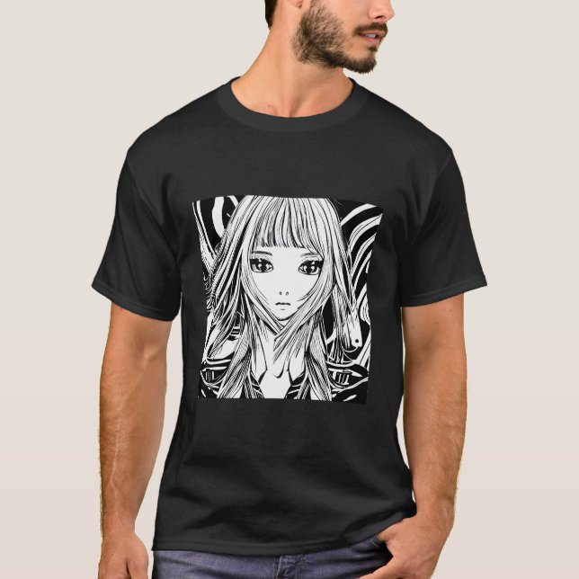 Cyber Girl Illustration Colorful Manga Girls T-Shirt (Front)
