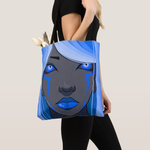 Cyber Girls Face Blue Hair Beauty Close Unique Tote Bag