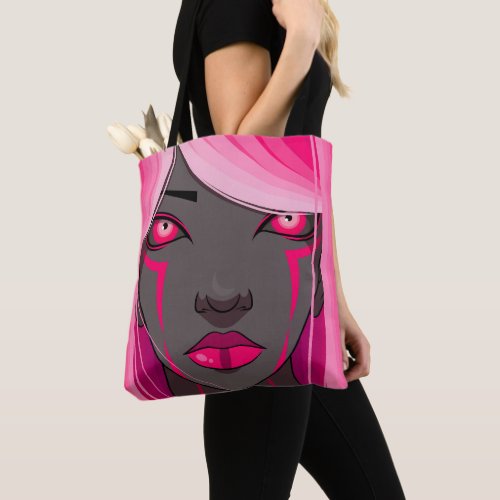Cyber Girls Face Pink Hair Beauty Close Unique Tote Bag