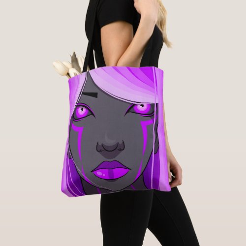 Cyber Girls Face Purple Hair Beauty Close Unique Tote Bag