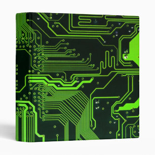 Cyber Green PCB Circuit Board Trace Pattern Art 3 Ring Binder