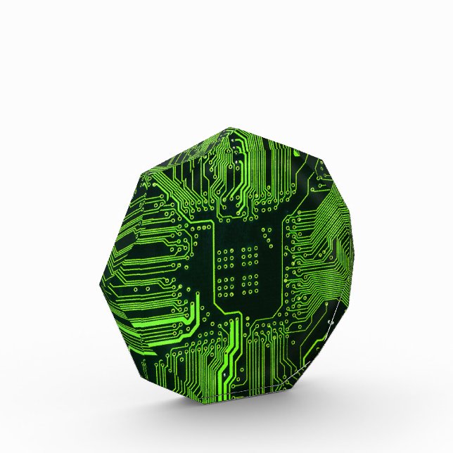 Cyber Green PCB Circuit Board Trace Pattern Art Acrylic Award (Left)