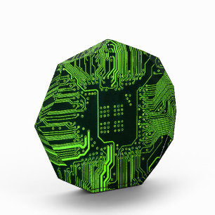Cyber Green PCB Circuit Board Trace Pattern Art Acrylic Award