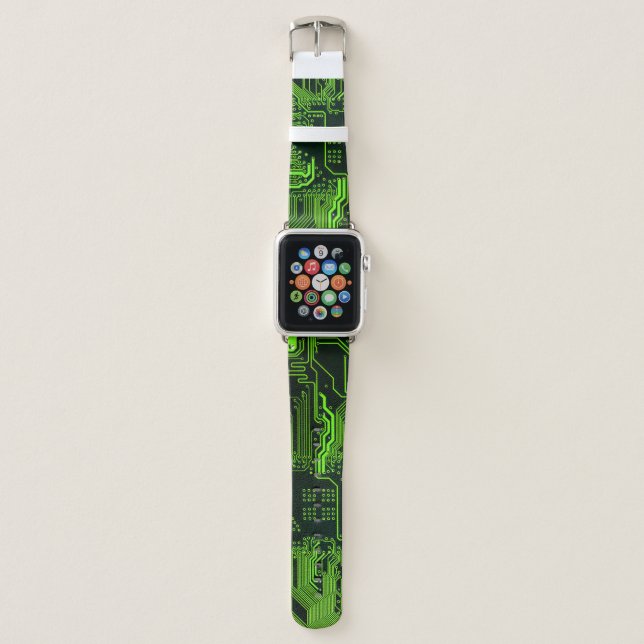 Cyber Green PCB Circuit Board Trace Pattern Art Apple Watch Band (Front)