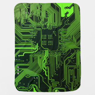 Cyber Green PCB Circuit Board Trace Pattern Art Baby Blanket