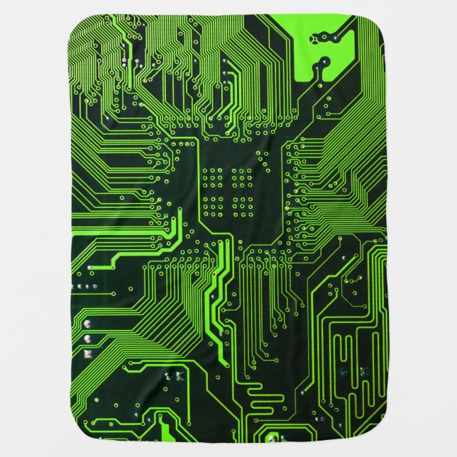 Cyber Green PCB Circuit Board Trace Pattern Art Baby Blanket (Front)