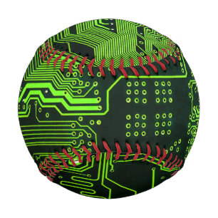 Cyber Green PCB Circuit Board Trace Pattern Art Baseball
