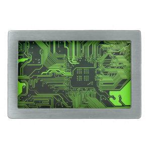 Cyber Green PCB Circuit Board Trace Pattern Art Belt Buckle