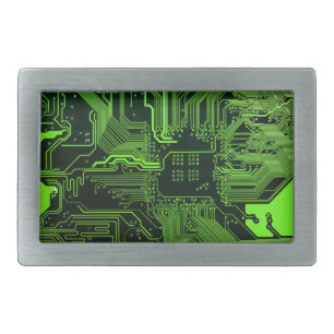 Cyber Green PCB Circuit Board Trace Pattern Art Belt Buckle