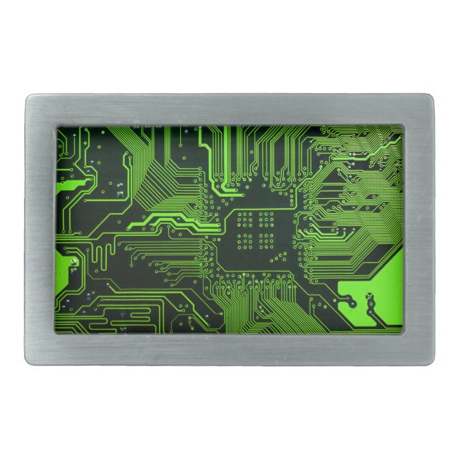 Cyber Green PCB Circuit Board Trace Pattern Art Belt Buckle (Front)
