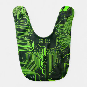 Cyber Green PCB Circuit Board Trace Pattern Art Bib