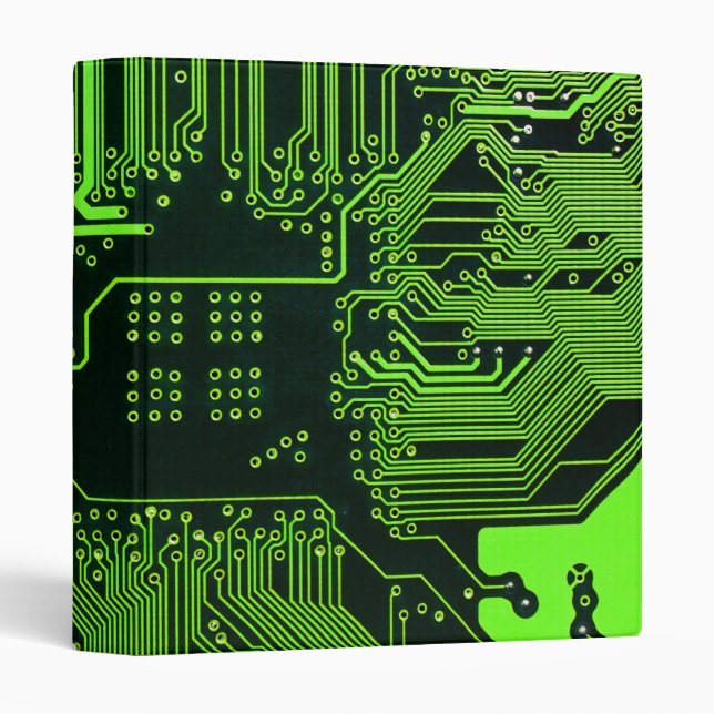 Cyber Green PCB Circuit Board Trace Pattern Art Binder (Front/Spine)