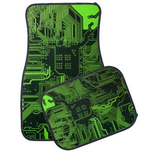 Cyber Green PCB Circuit Board Trace Pattern Art Car Floor Mat