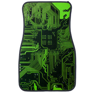 Cyber Green PCB Circuit Board Trace Pattern Art Car Floor Mat