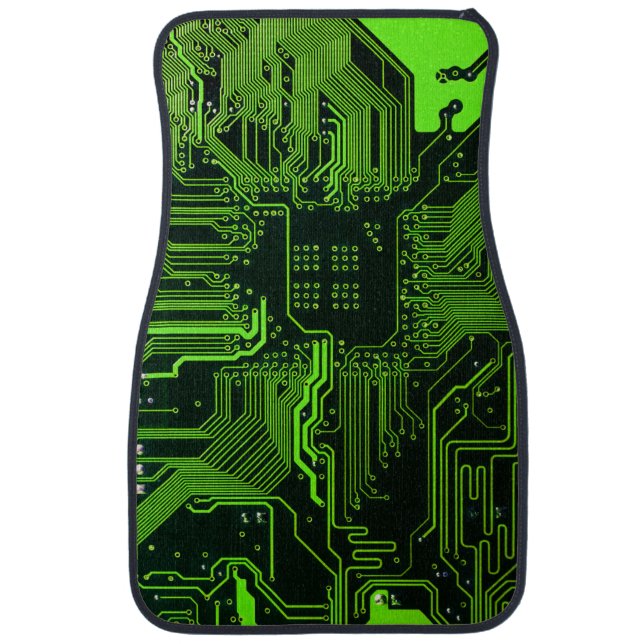 Cyber Green PCB Circuit Board Trace Pattern Art Car Floor Mat (Front)