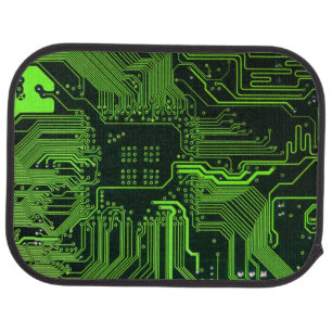 Cyber Green PCB Circuit Board Trace Pattern Art Car Floor Mat