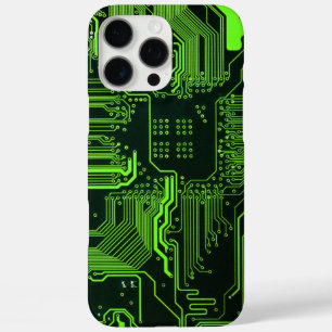 Cyber Green PCB Circuit Board Trace Pattern Art iPhone 16 Pro Max Case