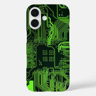 Cyber Green PCB Circuit Board Trace Pattern Art iPhone 16 Case