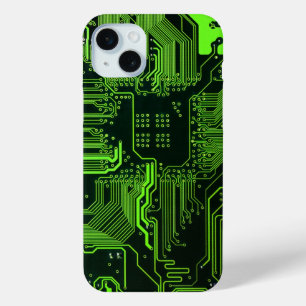 Cyber Green PCB Circuit Board Trace Pattern Art iPhone 15 Plus Case