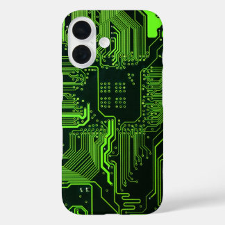 Cyber Green PCB Circuit Board Trace Pattern Art iPhone 16 Case