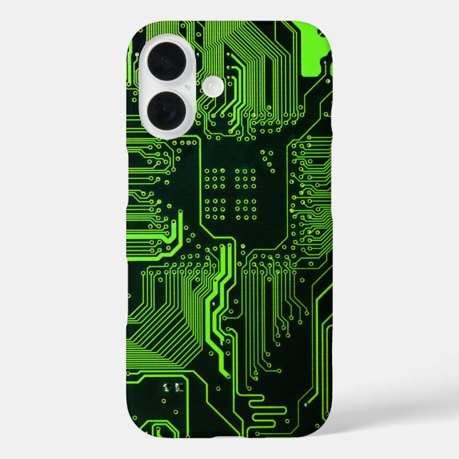 Cyber Green PCB Circuit Board Trace Pattern Art Case-Mate iPhone Case (Back)