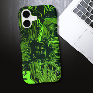 Cyber Green PCB Circuit Board Trace Pattern Art iPhone 17 Case