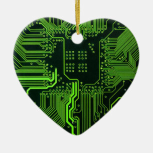 Cyber Green PCB Circuit Board Trace Pattern Art Ceramic Ornament