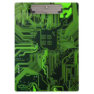 Cyber Green PCB Circuit Board Trace Pattern Art Clipboard