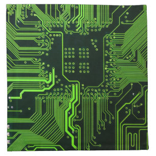 Cyber Green PCB Circuit Board Trace Pattern Art Cloth Napkin
