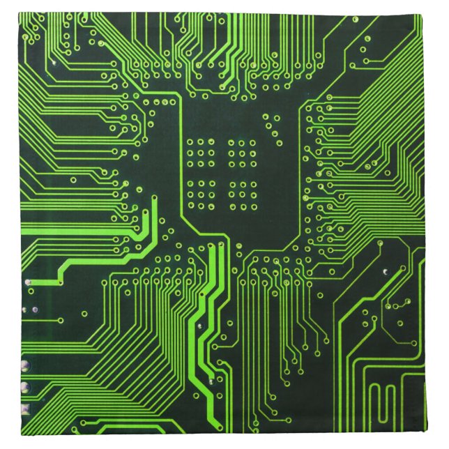 Cyber Green PCB Circuit Board Trace Pattern Art Cloth Napkin (Front)
