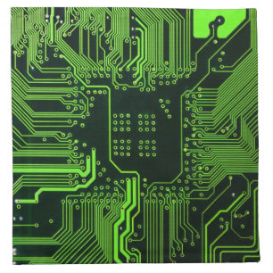 Cyber Green PCB Circuit Board Trace Pattern Art Cloth Napkin