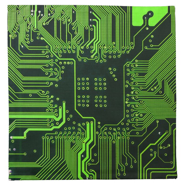 Cyber Green PCB Circuit Board Trace Pattern Art Cloth Napkin (Front)