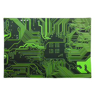 Cyber Green PCB Circuit Board Trace Pattern Art Cloth Placemat