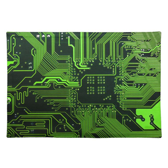 Cyber Green PCB Circuit Board Trace Pattern Art Cloth Placemat (Front)