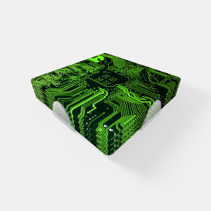 Cyber Green PCB Circuit Board Trace Pattern Art Coaster Set