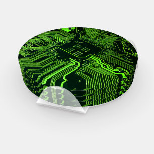 Cyber Green PCB Circuit Board Trace Pattern Art Coaster Set