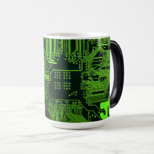 Cyber Green PCB Circuit Board Trace Pattern Art Color Morph Mug
