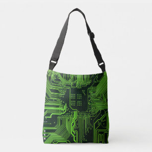 Cyber Green PCB Circuit Board Trace Pattern Art Crossbody Bag